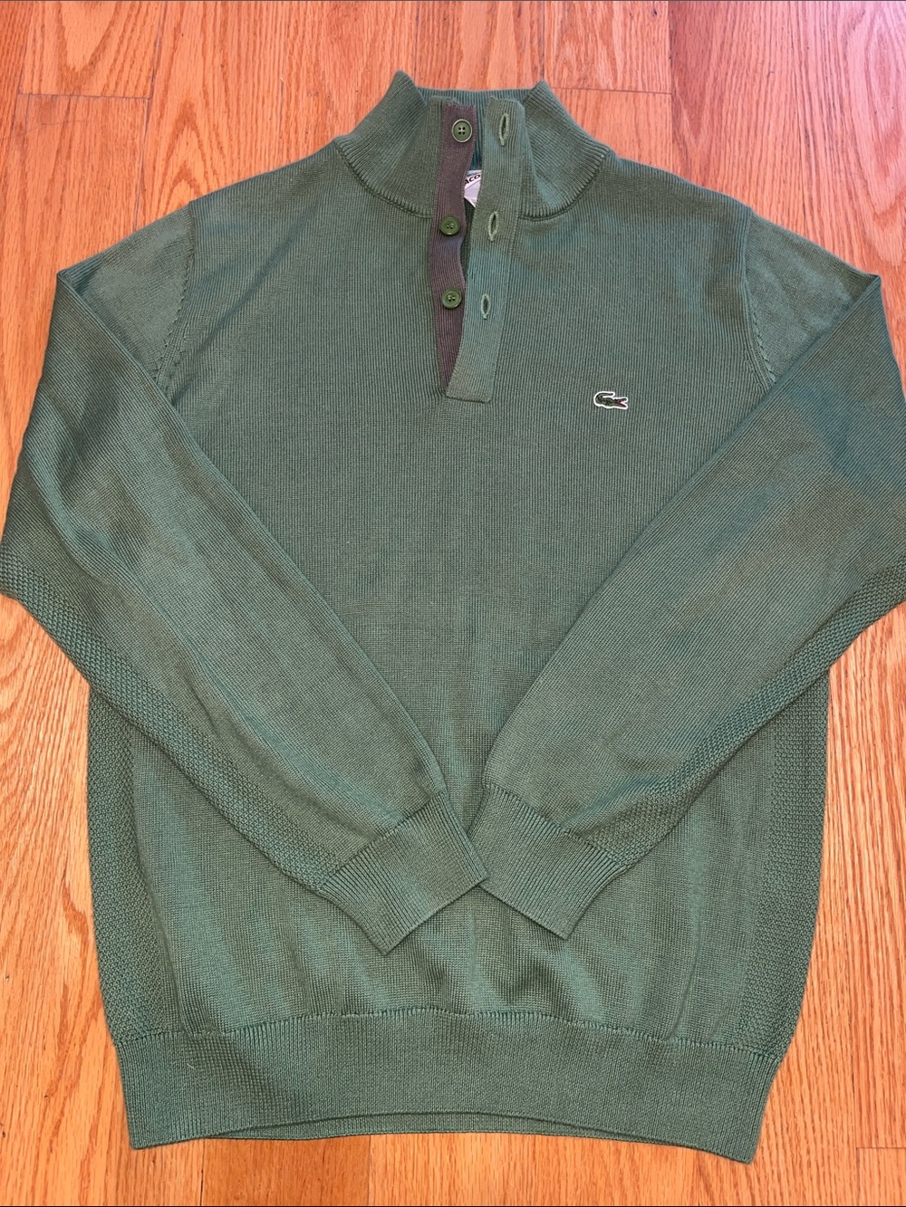 Lacoste Green Cotton 1/4 Zip/Button Mock Neck Golf Sweater